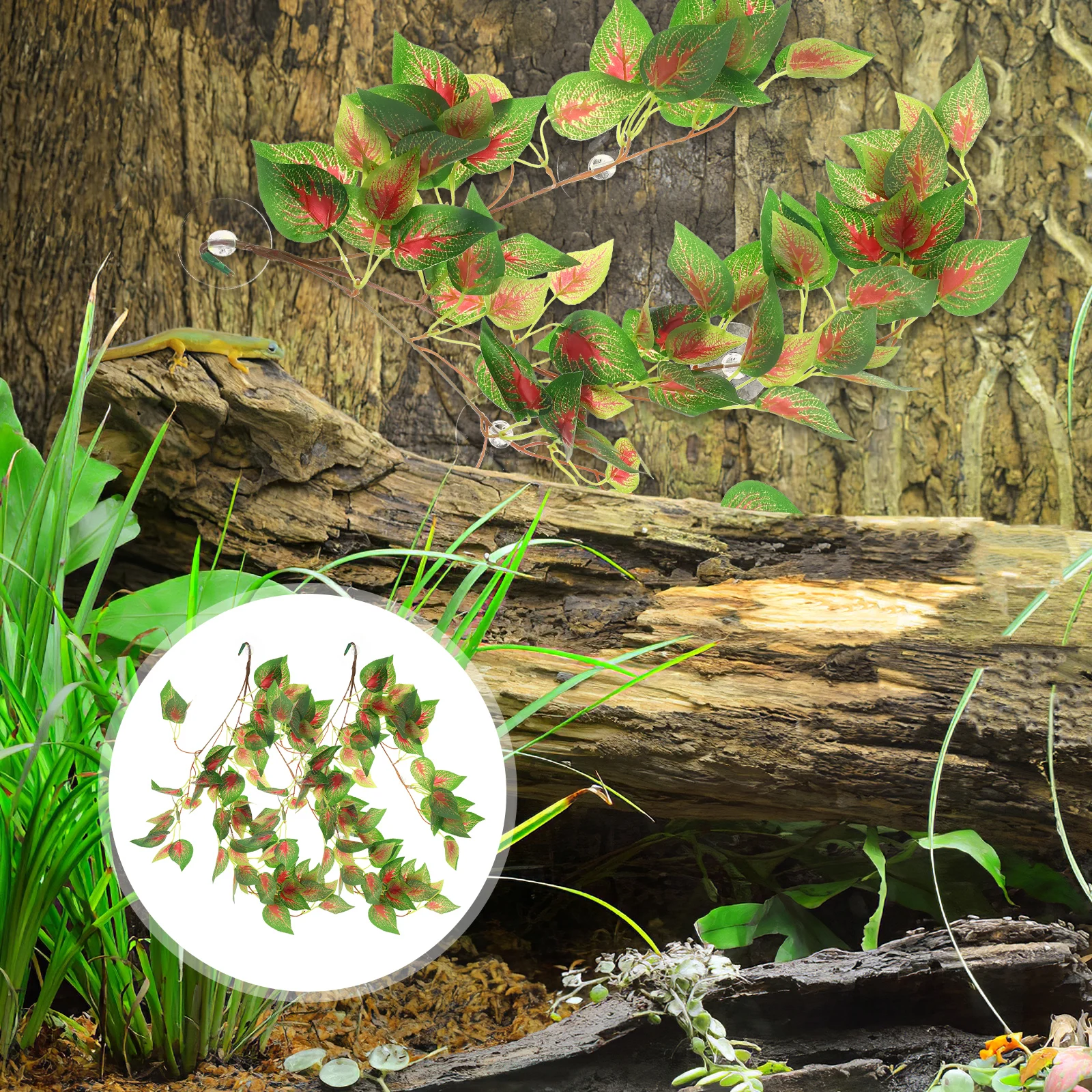 

2pcs Lifelike Faux Plants Bright Color Plastic Hanging Vines Reptile Decor Pet Cage Supply Gecko Lizard nament Terrarium