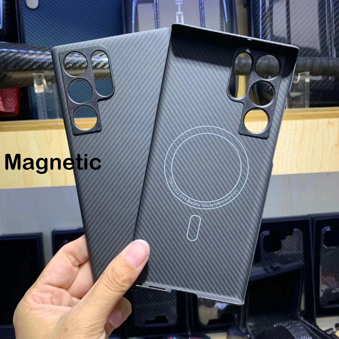 

Magnetic Pure Carbon Fiber Phone Case For Samsung Galaxy S22 Ultra High-quality Aramid Fiber S22 Ultra Wireless Charging Cover