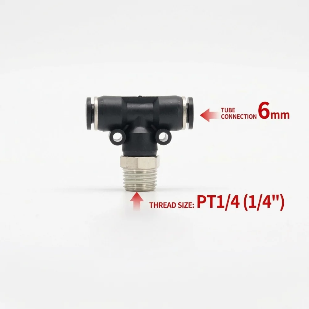 T Shape Air Hose Connector Male Threaded Port Leak Resistant Quick Fitting Tee 4-6mm Tube Versatile Air Hose Fitting