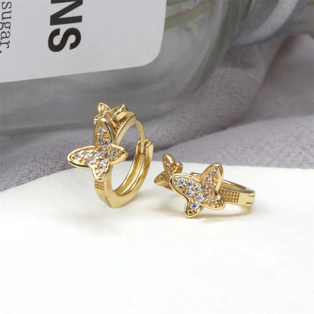 Korean Butterfly Diamond Embedded Women's Fashion Creative Zircon Animal Ear Cuff Earrings Resin Ear Studs Sweet Fresh Style