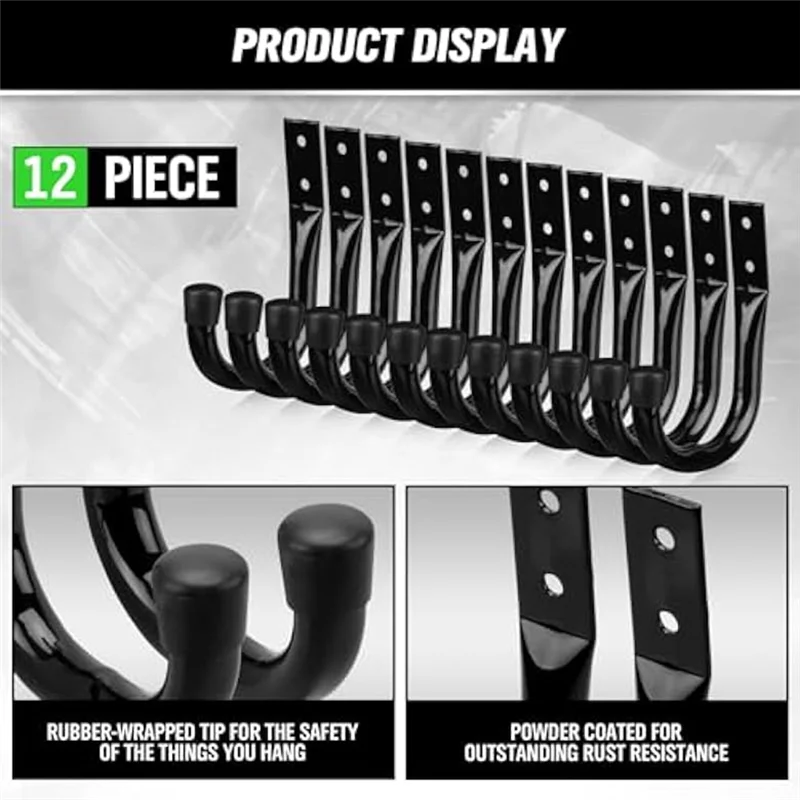 

【Flash Sale】Heavy Duty Garage Storage Hooks,12Pcs Bike Hooks For Garage Wall,Utility Garage Hooks,Wall Mount J Hook For Hanging