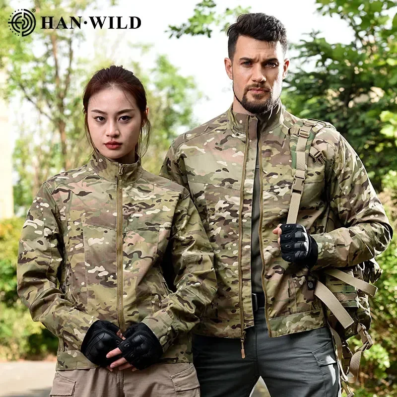 

HAN WILD Tactical Jackets Man Outdoor Mountaineering Windproof Coat Pocket Zipper Wear-resistant Windbreaker Camping Jacket