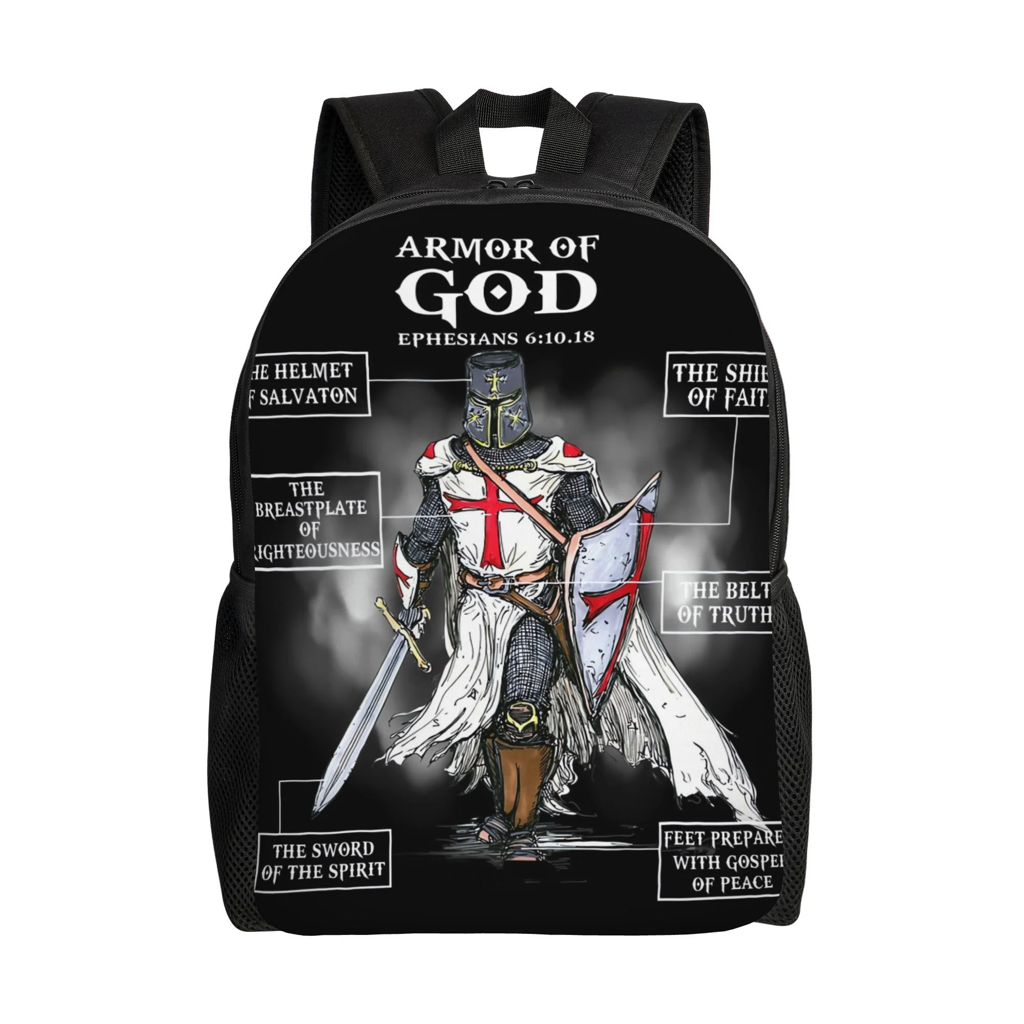 Versículos bíblicos de Armadura de los Dioses, mochila diaria informal cristiana religiosa, compartimento principal único, bolsa portátil.