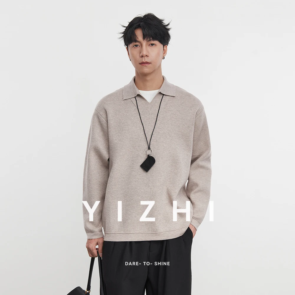 

Men's Fashion Two-Piece Look Heavyweight 730g Seagull Collar Sweater 2025 Winter New Lapel Loose Casual Long-Sleeve Pullover