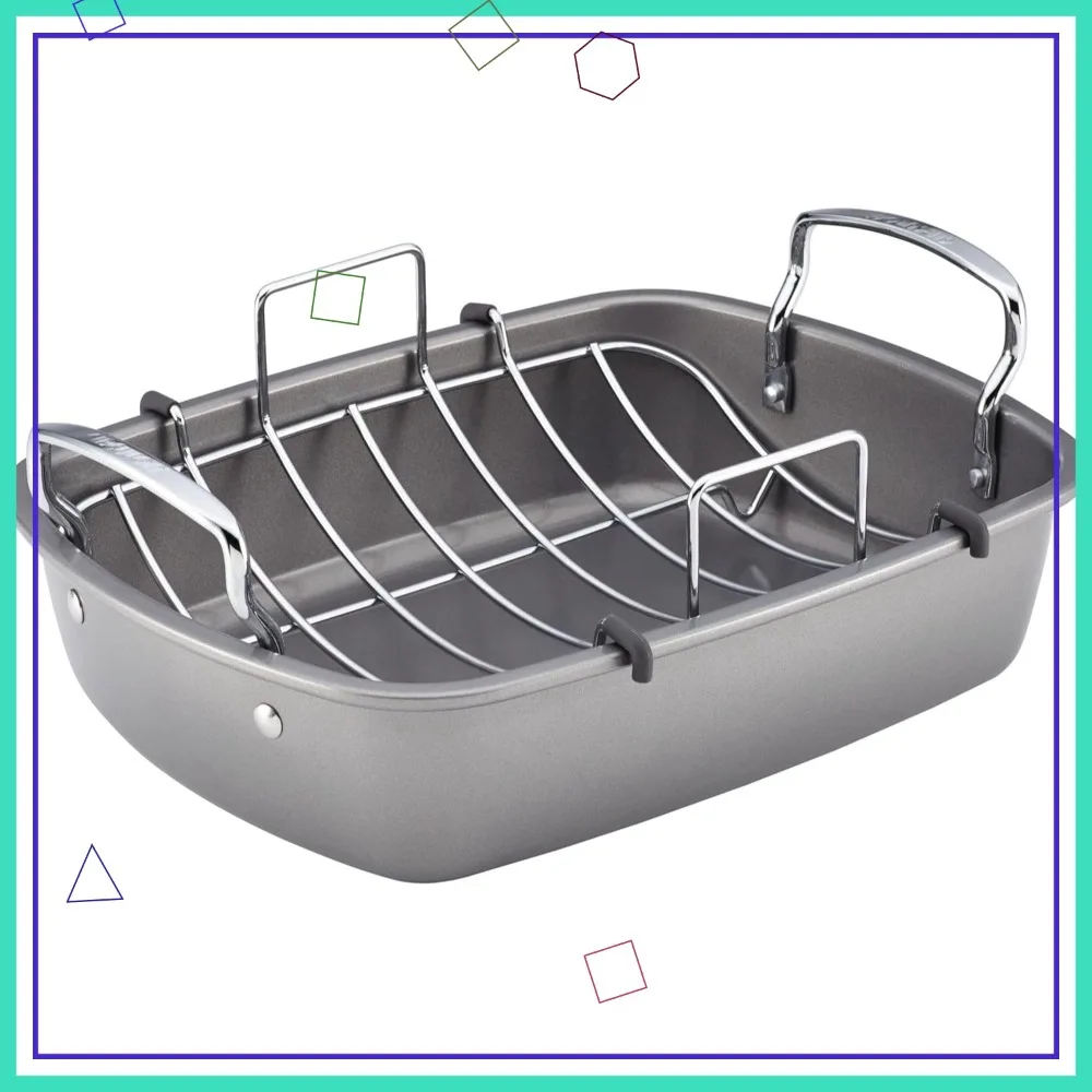 

17x13 Inch Gray Nonstick Roasting Pan with Rack, Easy Clean Oven Safe Cookware for Perfect Roasts