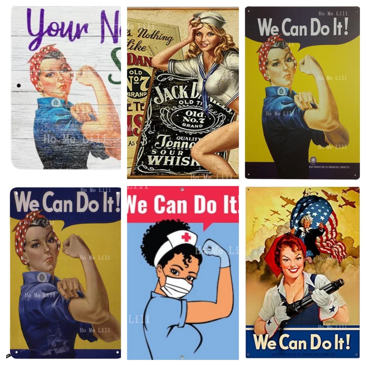 Pin-Up Girl We Can Do It Metal Retro Wall Decor Vintage Tin Signs Man Cave Plaque Iron Plate Painting