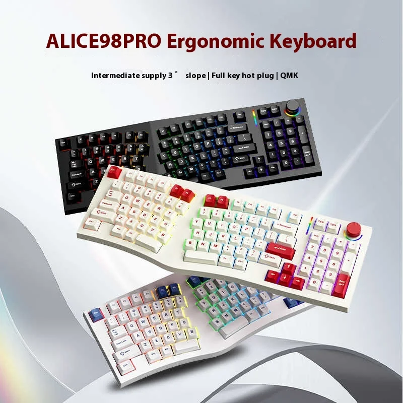 Imagem -02 - Feker Alice98pro Modo Teclado Mecânico Rgb sem Fio Alice Teclados Hot-swap Personalizado Ergonomia Alice98 Pro Teclado de Jogo Novo