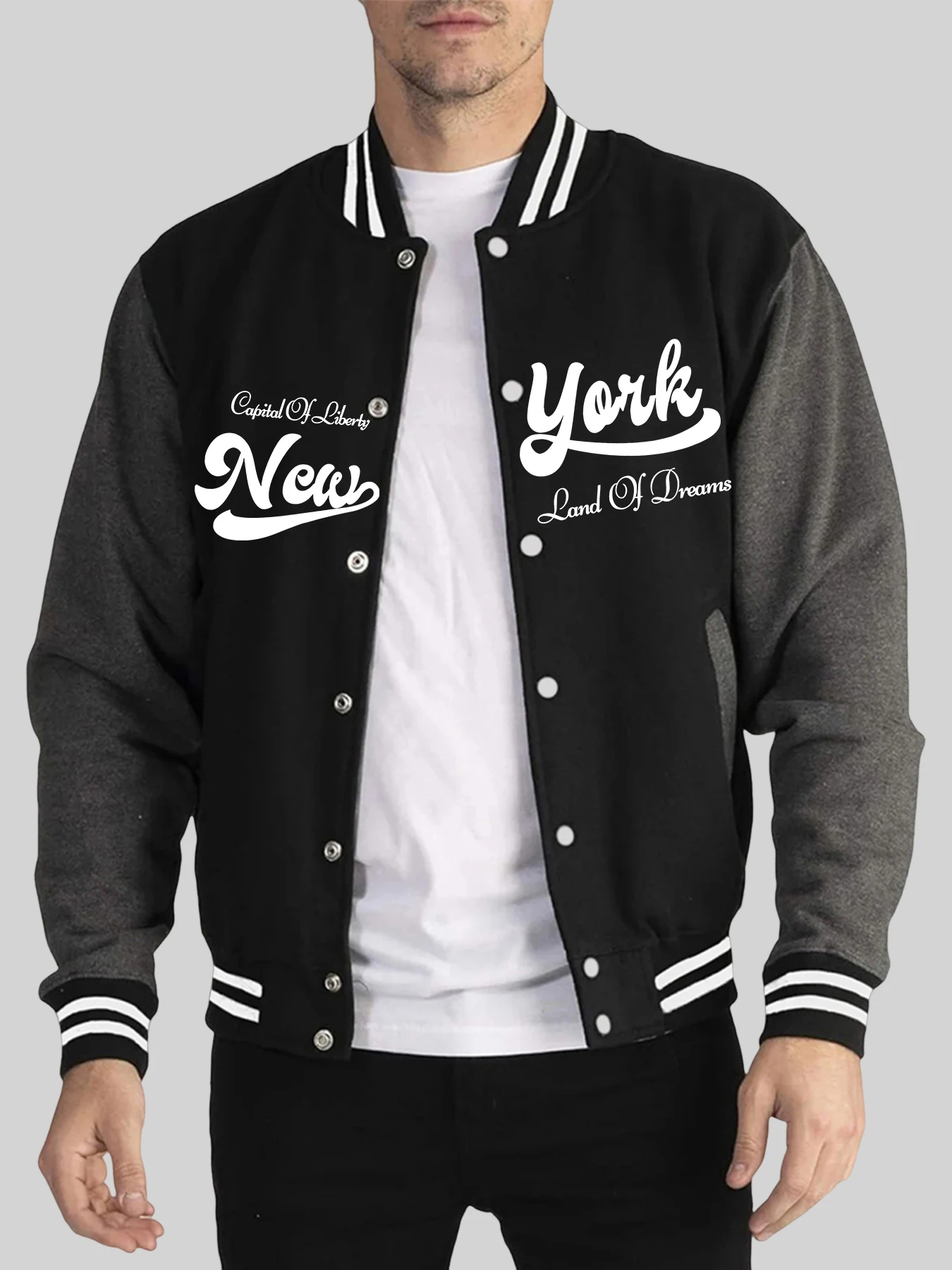 New York Land Of Dreams Print Men Autumn Winter Jacket Fashion Comfy Streetwears Trendy Basics Baseball Uniform Street Warm Top