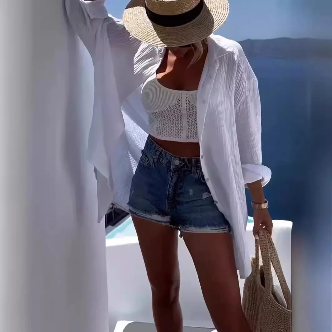 

Ele Sle Women's Long Sve Pleated Cotton Linen irt Spring Summer New Arrival Casual Faion Versatile Loose Fit irt