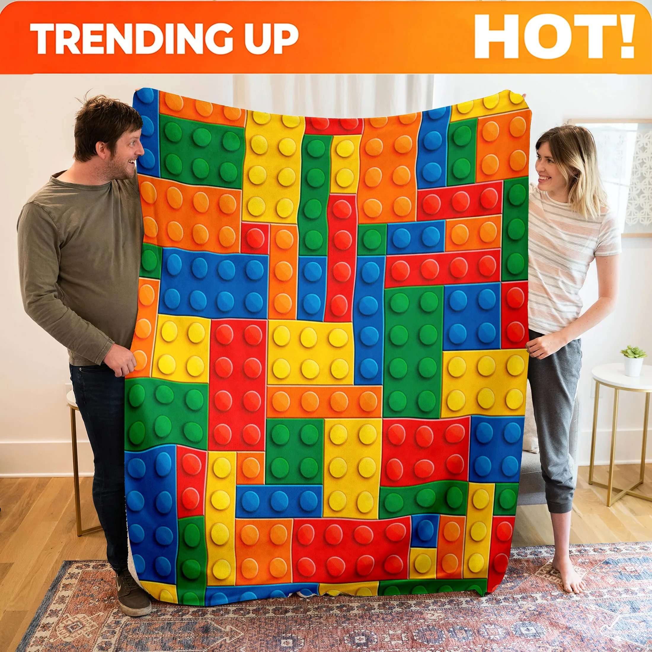 Custom 1pc Building Block Flannel Blanket, Suitable As A Gift For Relatives And Friends, Warm And Comfortable, Soft And Skin-Fri
