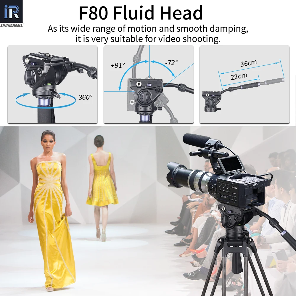 VT80C Professional Carbon Fiber Video 186cm Tripod Hydraulic Fluid Video Head F80 Load 12kg for Camera DSLR Portable Camera