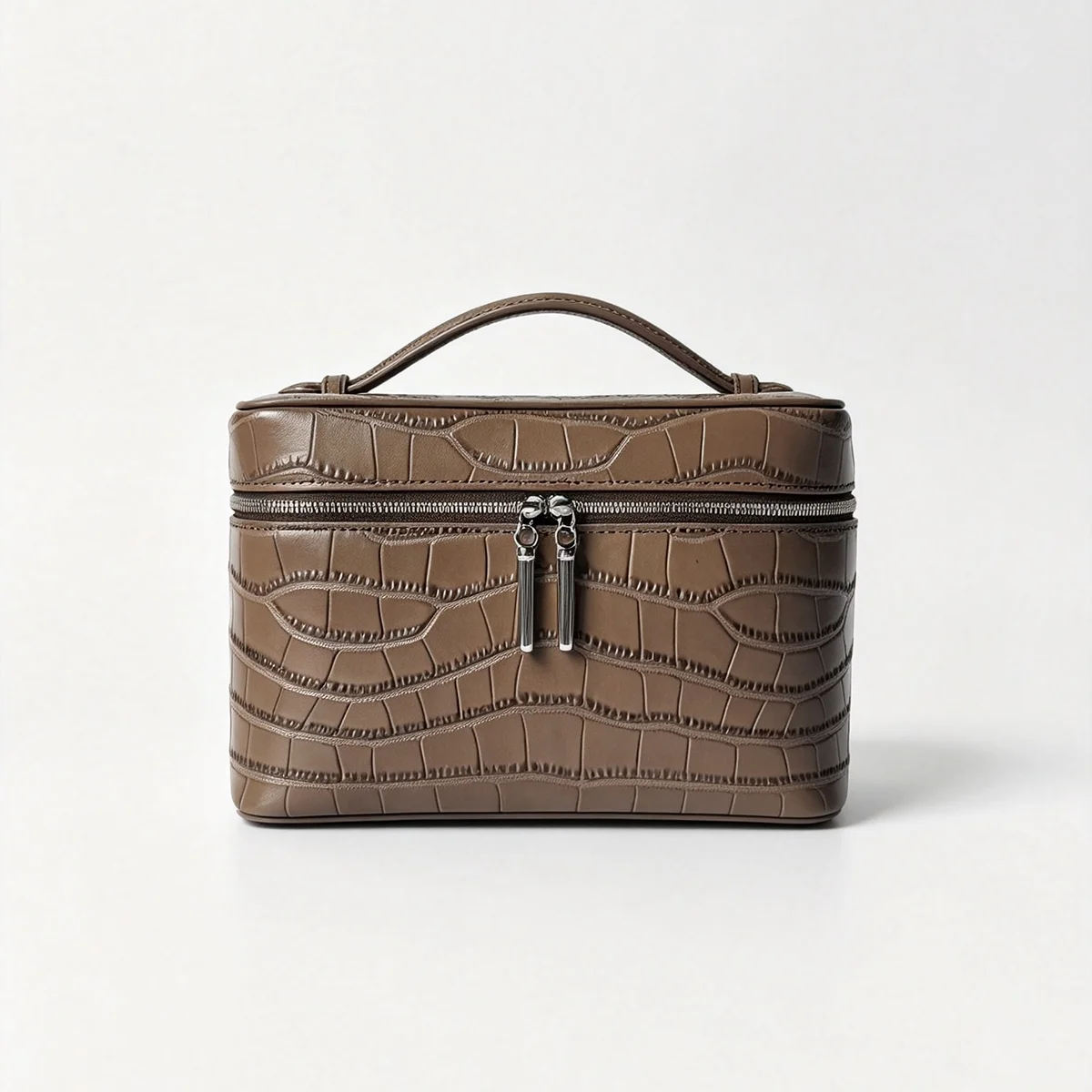 Echtes Leder, Krokodilprägung, Kosmetiktasche für Damen, Reise-Toilettentasche, Kastanienbraun, Kosmetikbeutel, große Kapazität, tragbar – Detail 18