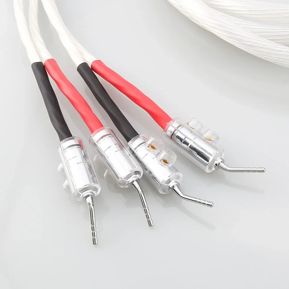 Pair 5N OCC Silver Plated Speaker Cable Banana to 2mm Pin Plug HiFi Audio Loudspeaker Wire For Hi-fi Systems Audiophiles