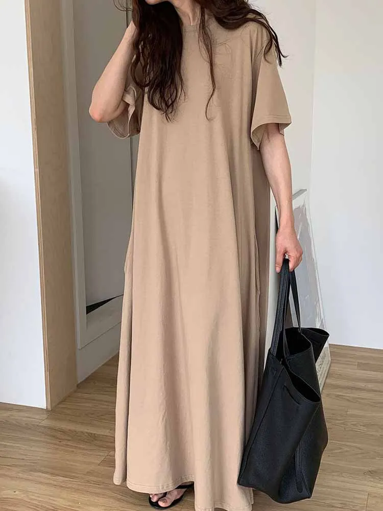 T-shirt bleu longueur au sol pour femmes, nouveau Design ample, jupe longue Dr Fre et Ele, pause thé, été 2024