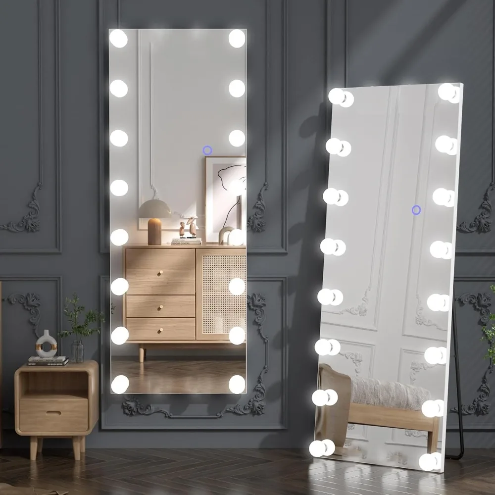

Full Length Mirror with Lights, Light Bulb Floor Mirror, Standing Lighted Mirror, Full Body Mirror with Aluminum Frame an