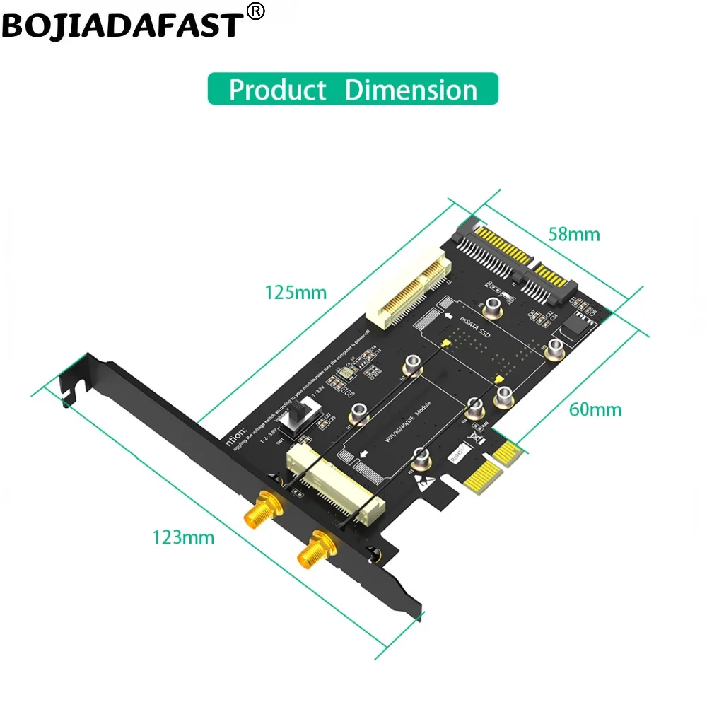 PCI Express 1X To Mini PCI-E & MSATA Slot Converter Adapter Card SIM Holder 2 Antennas For WiFi Module 3G 4G LTE Modem Msata SSD