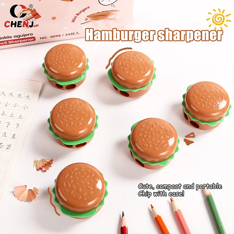 Creative Cartoon Hamburger Shape Pencil Sharpeners Double Holes Pencil Cutting Tools School Supplies Student Stationery Gifts