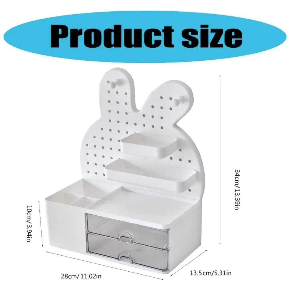 Large Capacity Desktop Organizers with Drawers with 2 Hooks Multifunction Desktop Hole Board Display Stand Rabbits Kawaii