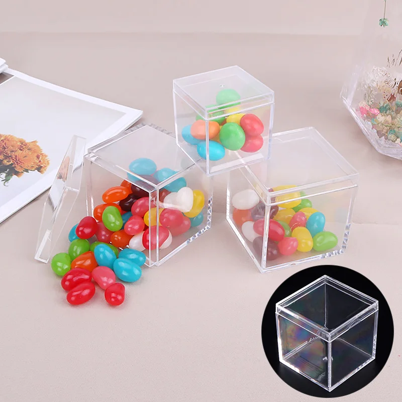 Transparent Acrylic Candy Box with Cover Plastic Square Cube Cake Dessert Box Chocolate Packaging Storage Containers Display Box