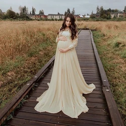 Lace Maternity Maxi Gowns Dresses for Photo Shoot Long Sleeve Chiffon Pregnant Women Baby Shower Pregnancy Dress Photography
