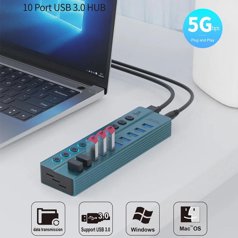 كابل تمديد USB متعدد الوظائف ، محطة توسعة الكمبيوتر ، محول USB ، محول الخائن ، 10 منافذ ، 5 جم #6