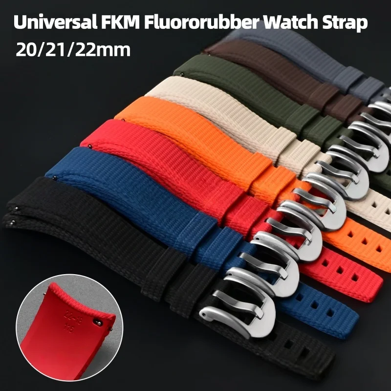

Универсальный ремешок для часов с изогнутым концом из фторкаучука FKM, 20 мм, 21 мм, 22 мм, быстросъемный, для часов Seiko, Rolex, Omega, Tudor.