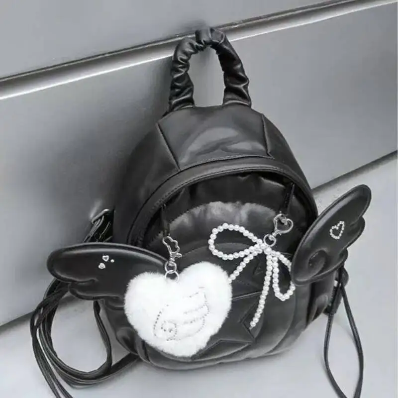 Streetwear Casual Travel Bags For Women Star Wings Design Ins Schoolbags Y2k Aesthetic Vintage Quilted Padded Backpacks