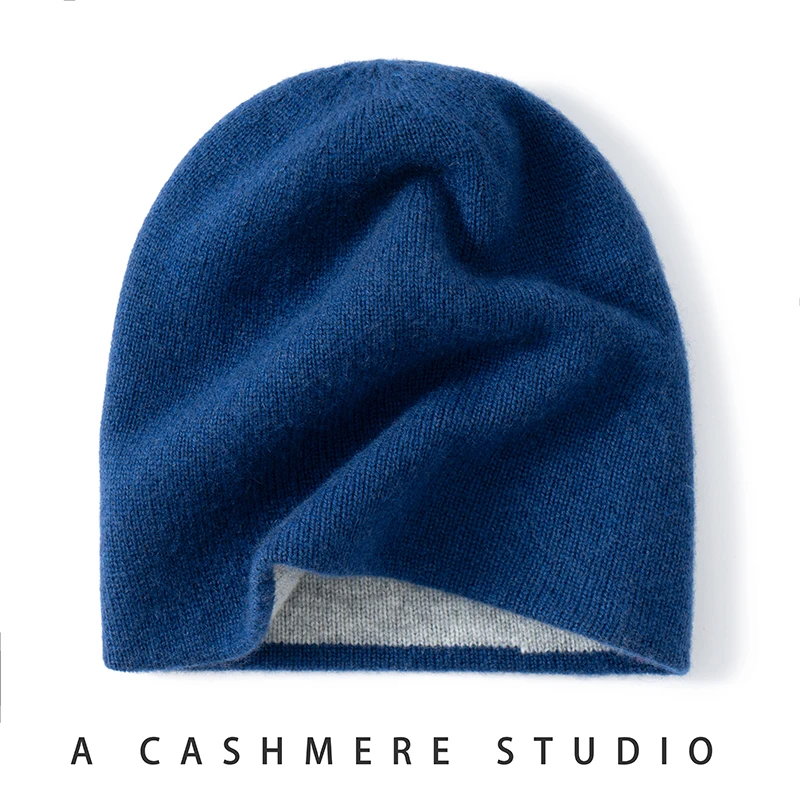 SZDYQH High Quality 100% Cashmere Hat Women Winter Double Layer Thicken Knitted Caps Skullies Female Outdoor Warm Hats Beanies