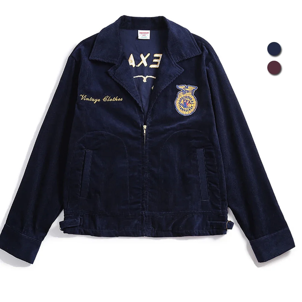 

Vintage FFA Work Jacket Men's Retro Corduroy Embroidered Tooling Bomber Jackets Fashion Outdoor Amekaji Tactical Motorcycle Coat