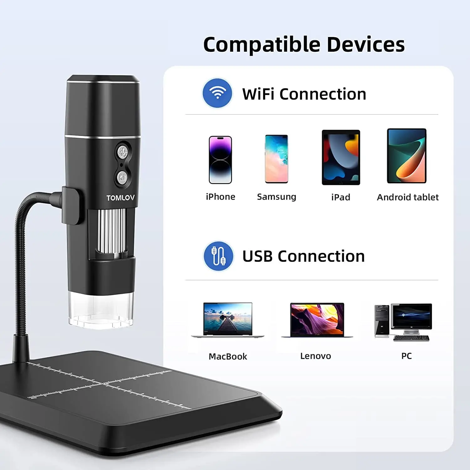TOMLOV Wireless Digital Microscope Wifi 1000X Magnification Flexible Stand for Android IOS iPhone PC Electronic Stereo