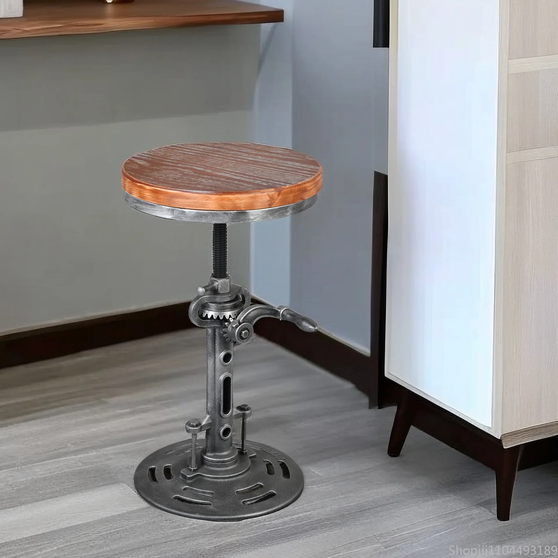 

Vintage Industrial Cast Iron Bar Stool - Adjustable Swivel Pub Stool, Heavy Duty Rustic Home & Commercial Bar Furniture