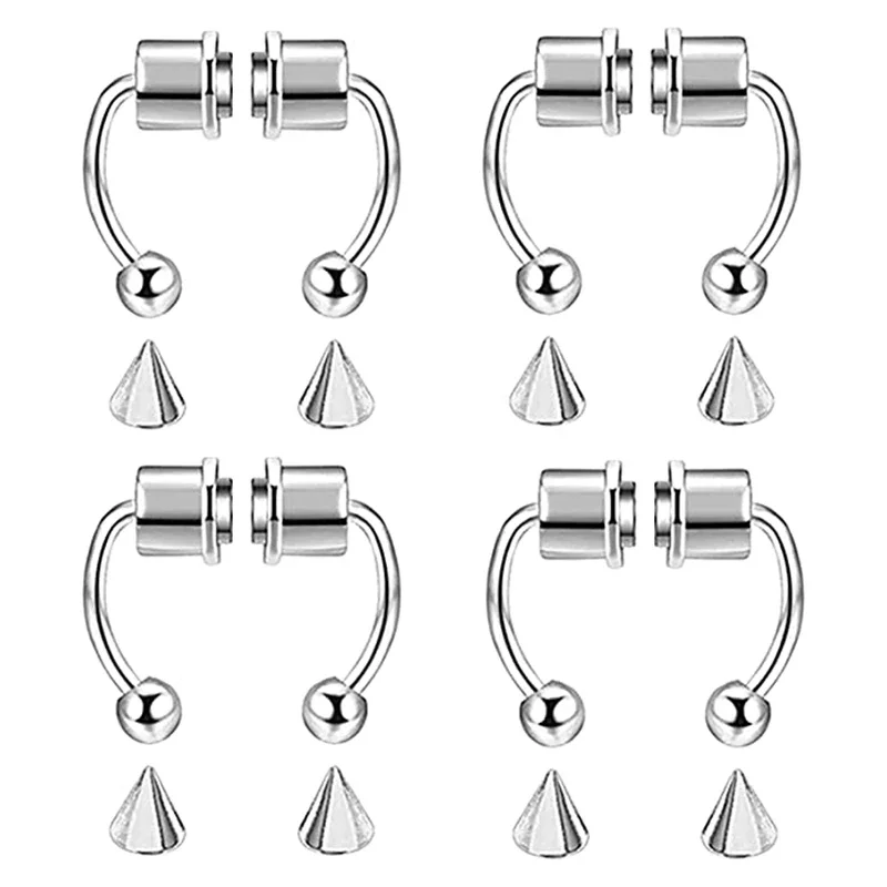 1/4Pcs Women Fake Piercing Nose Ring Hoop Septum Piercing Nose Clip Rock HipHoop Stainless Steel Magnet Fashion Body Jewelry