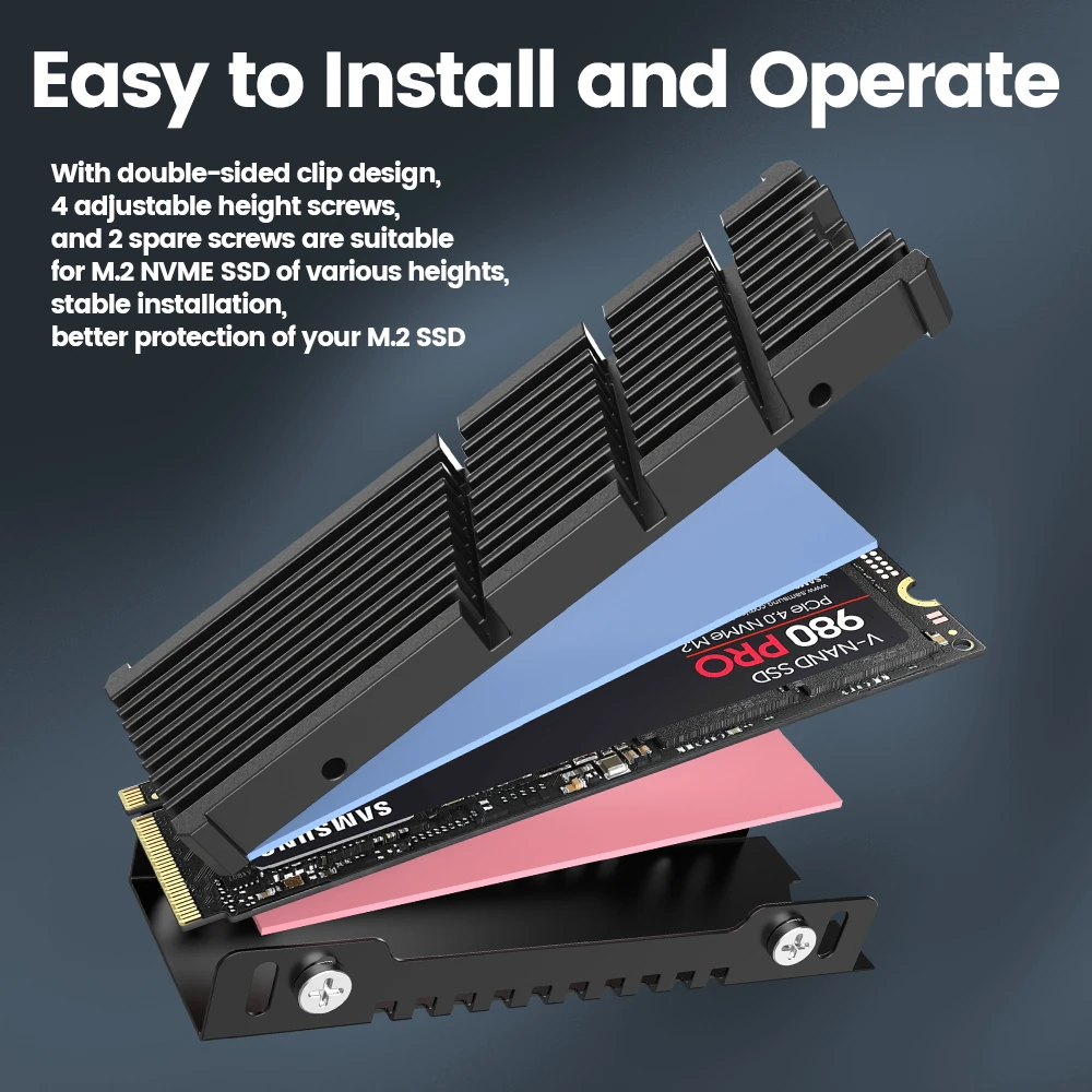 JEYI Cooler II 2280 SSD Dissipatore di calore M.2 NVME Radiatore Efficiente per PC in lega di alluminio e magnesio con cuscinetto termico in silicone