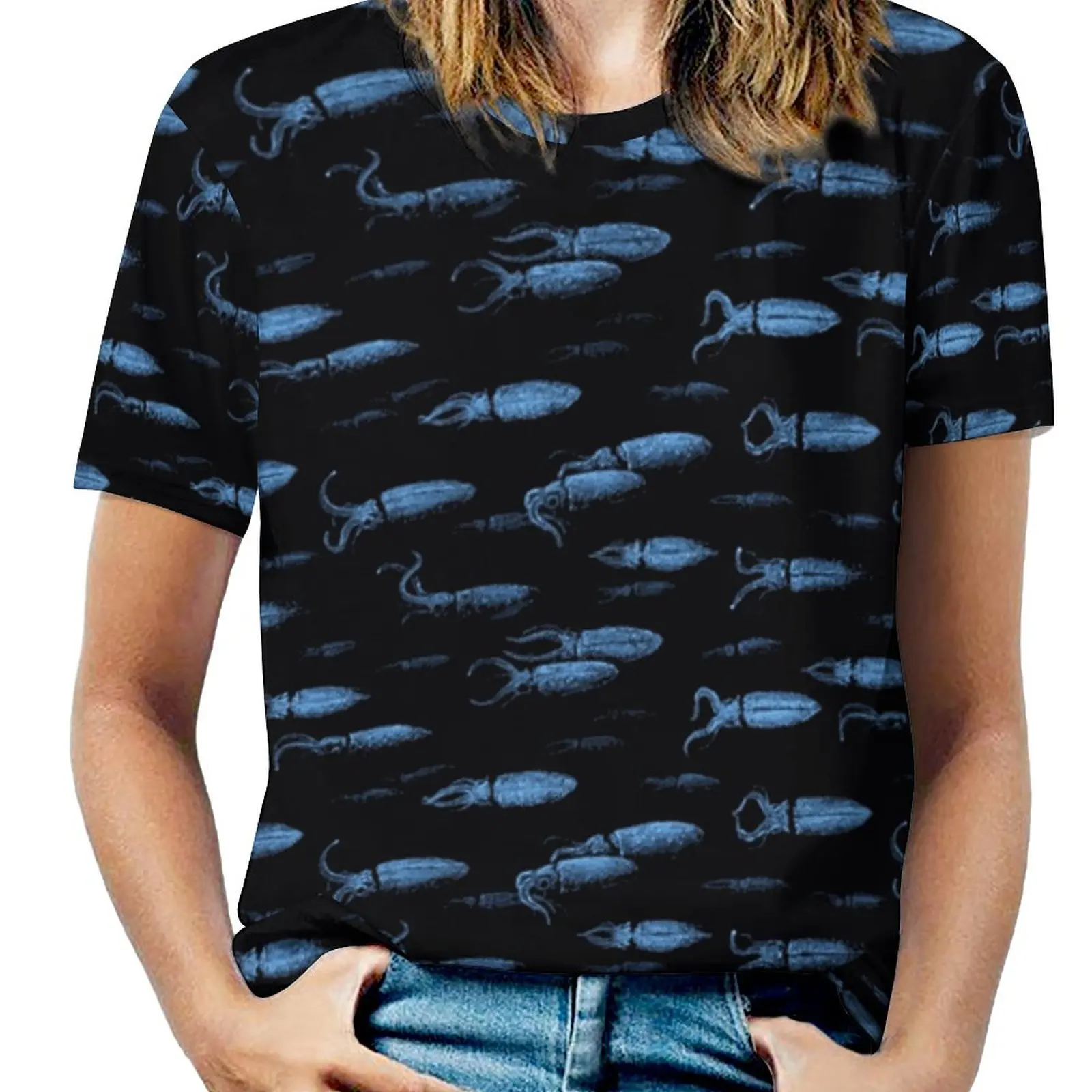 Firefly Squid Hotaruika Bioluminescent Women T-Shirt Crewneck Casual Short Sleeve Tops Summer Tees Squid Firefly Bioluminescent