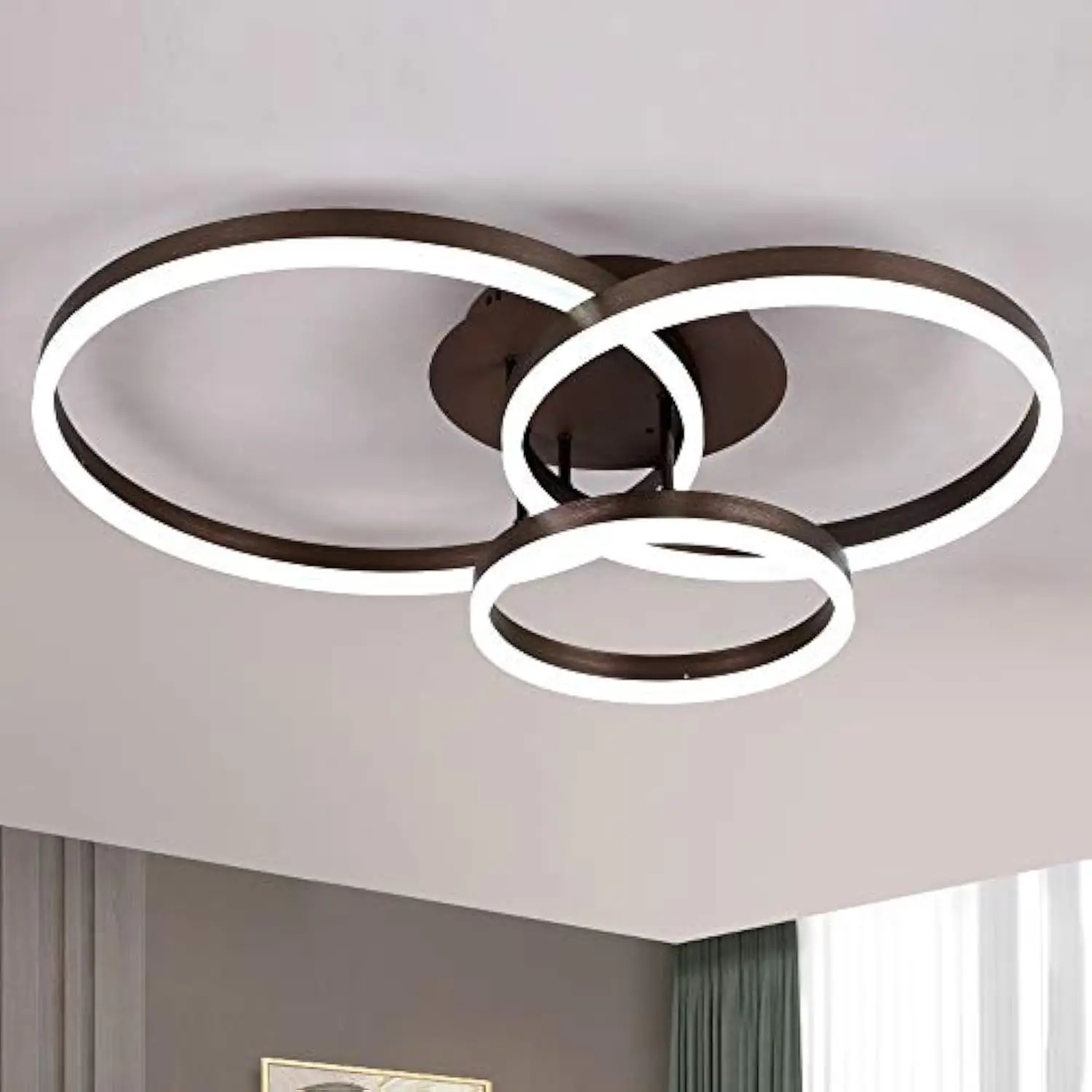 

Led Ceiling Light, Modern 3 Rings Chandelier, Round Flush Mount Pendant Light Fixture, Etl Listed, 4800Lm 4500K for Living Roo