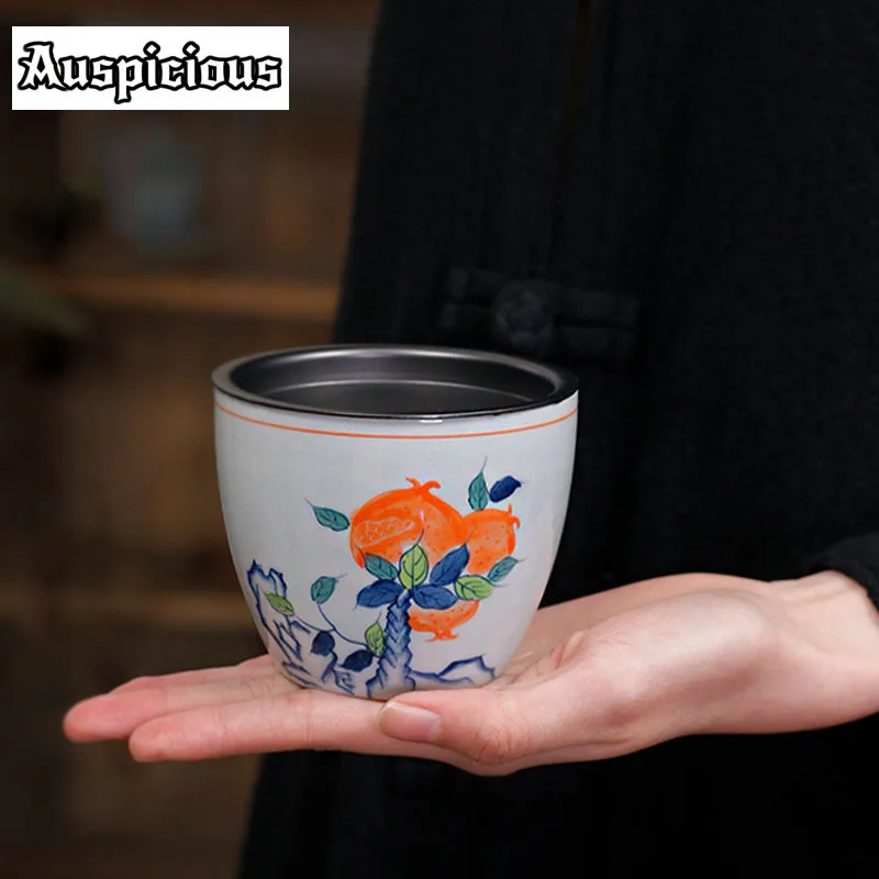 Hand-paint Pomegranate Jianshui Ceramic Water Cup Handmade Tea Cup Tea Washing Tea Residue Bucket With Lid Kung Fu Tea Ceremony