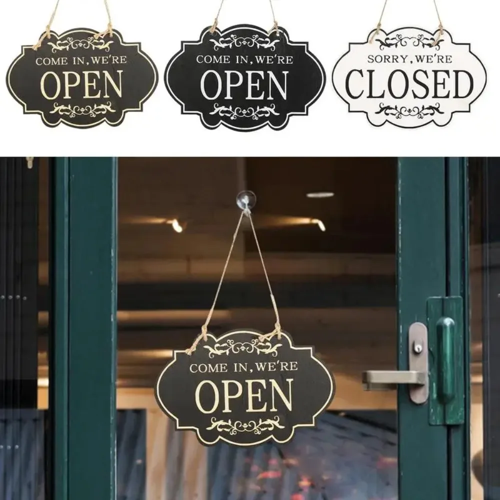 Reversible Reversible Creative OPEN/CLOSED Sign Wooden Hanging Decoration, Suitable for Cafes, Bars, Other Store Decoration