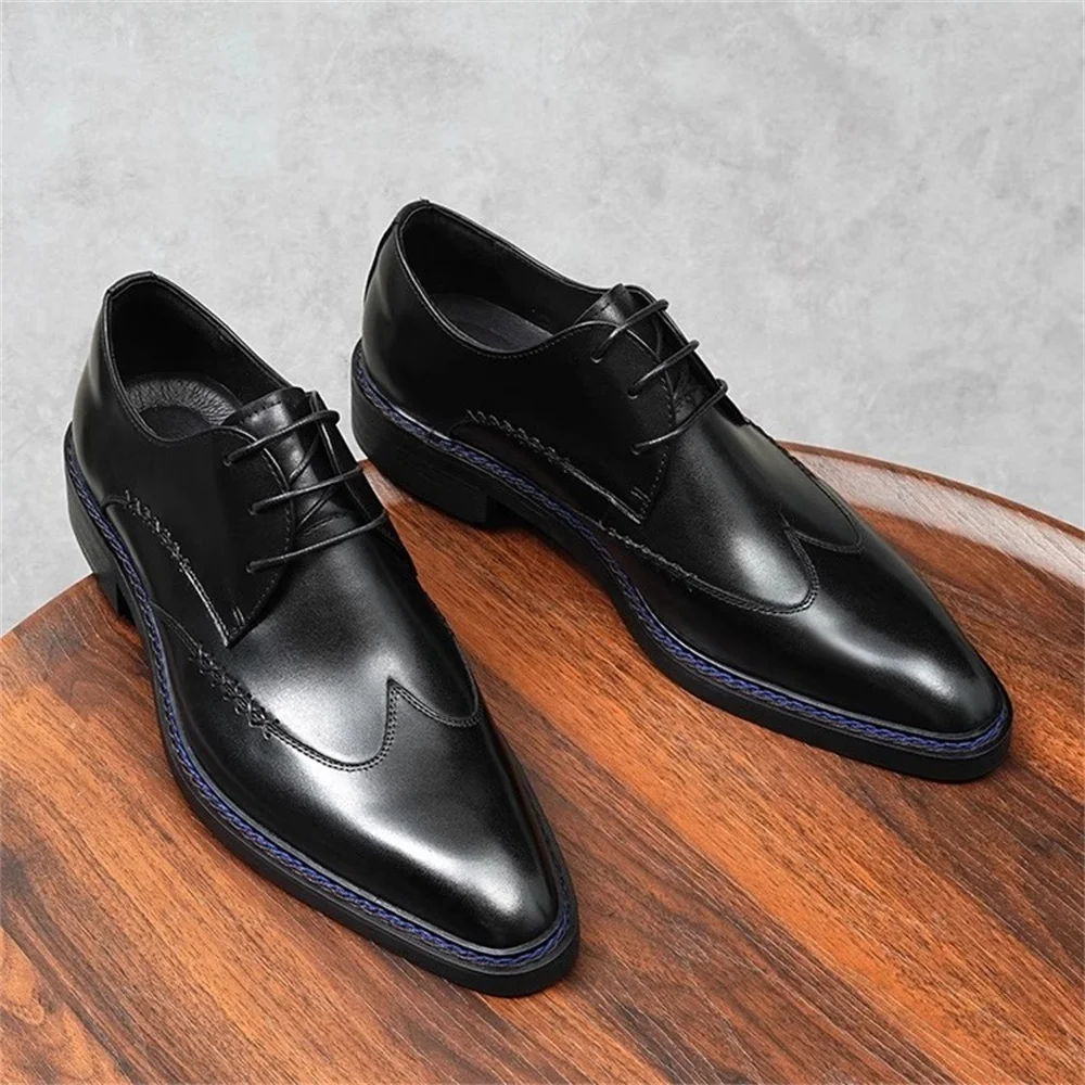 

Trendy Pointed Toe Leather Shoes Men Genuine Leather British Style Business Commuting Luxurious Work Wedding Groom Shoes
