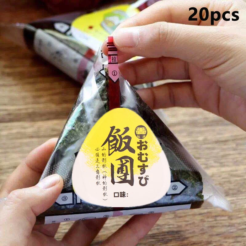 20Pcs Triangle Onigiri Stickers Self Adhesive Nori Seaweed Wrap Seals for Rice Ball Sushi Bento Lunch DIY Kitchen Gadget 1Sheet