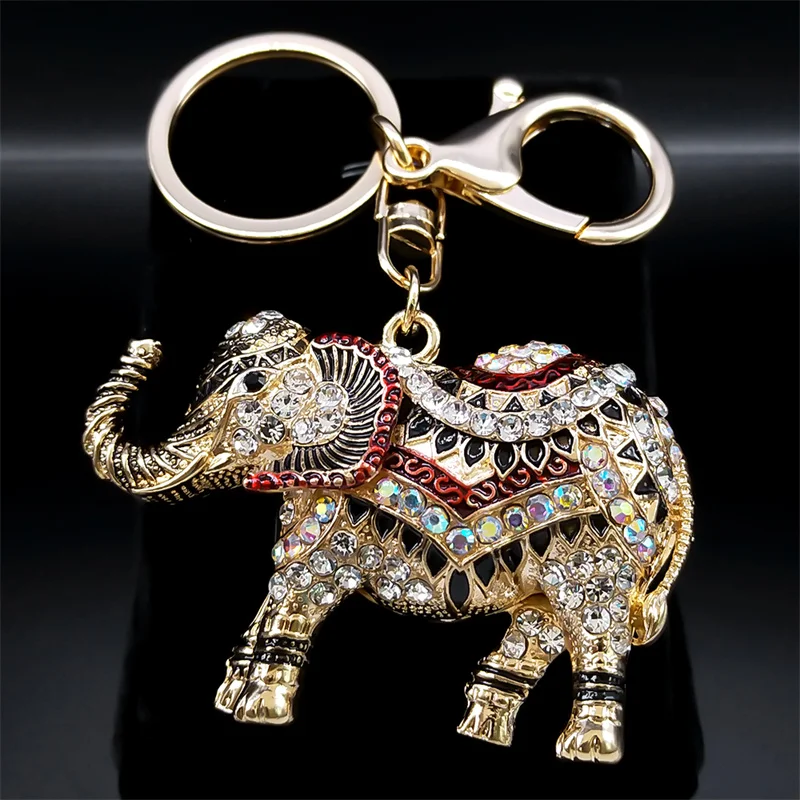 Elephant Keyring for Women Men Gold Color Metal Rhinestone Animal Bag Charm Pendant Car Key Chain Jewelry porte clef K9222S01