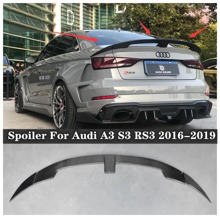 Fits For Audi A3 S3 RS3 2014-2020 3 pieces /1Set High Quality Carbon Fiber Car Rear Trunk Lip Spoiler Splitter Wing