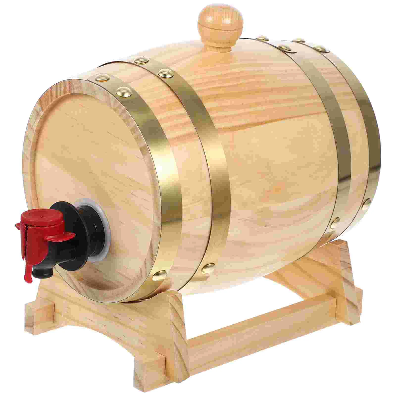 Pine Barrel Wine Container With Stand Faucet Dispenser Wooden Barrels Beer Brewing Bucket Red Wine Holder Wine Aging