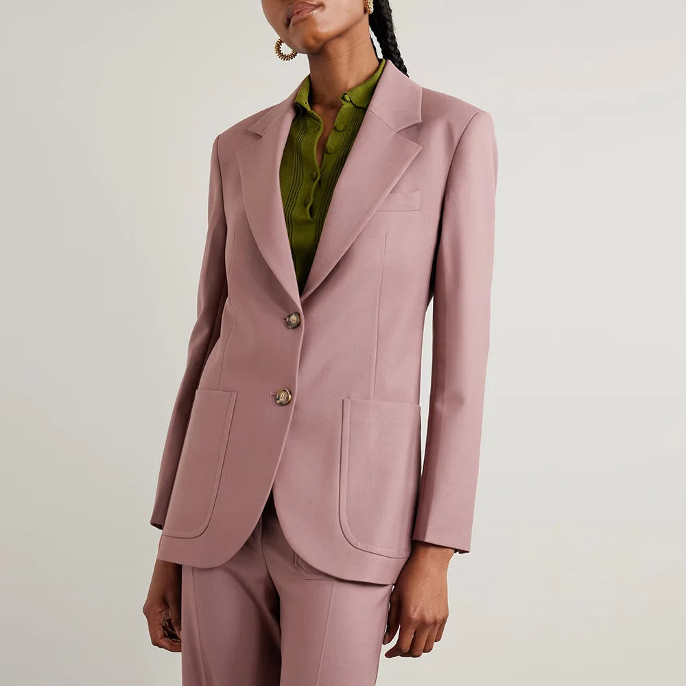 우아한 여성 투피스 수트 세트 싱글 브레스티드 노치 라펠 재킷 와이드 레그 팬츠 세트 오피스 연회 여성 의류