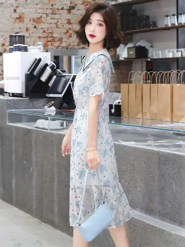 

Ele Faion Sli Little Chiffon Dr Summer French S ort Sve Floral Print Polyester Fabric Women's Casual Dr