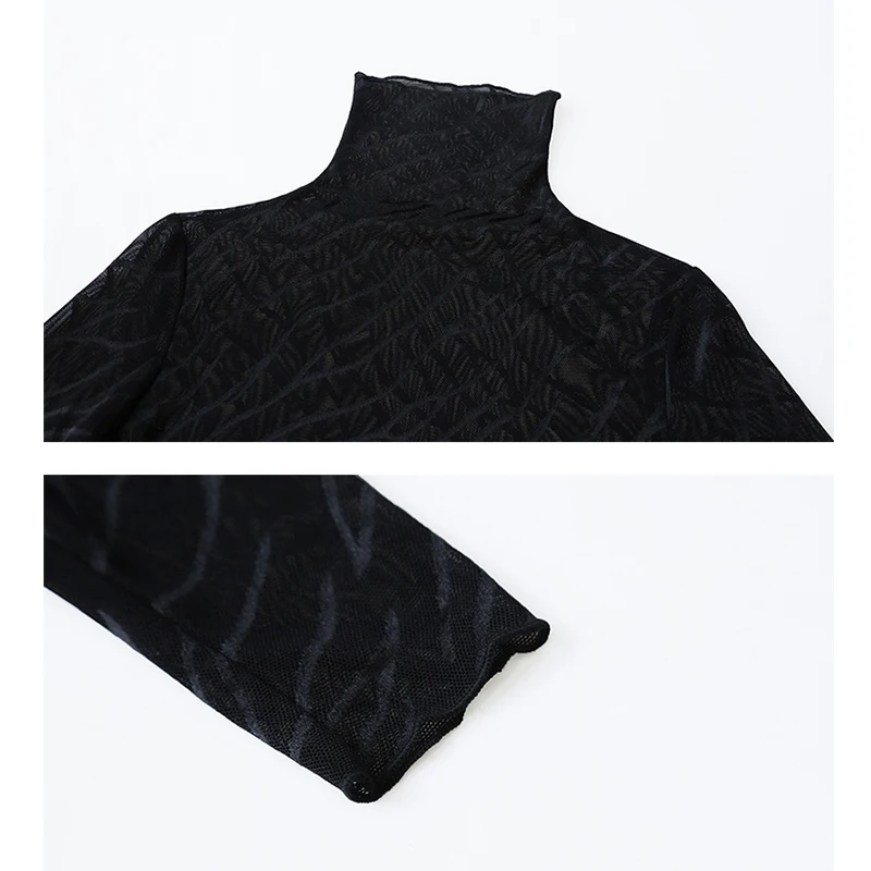 Black,Korean,Style,Fall,Winter,T-shirt,Sexy,Hollow Out,Turtleneck,Mesh,Thin,Women,Tops,Long Sleeve,Bottoming,Shirt,Tees,411707 image 6