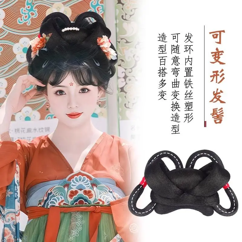 Zestaw do stylizacji włosów w stylu dynastii Tang |   Peruka Hanfu z kocim kociem All-in-One |   Gotowy do stylizacji, objęty upięcie damski kostium cosplay na festiwal noworoczny