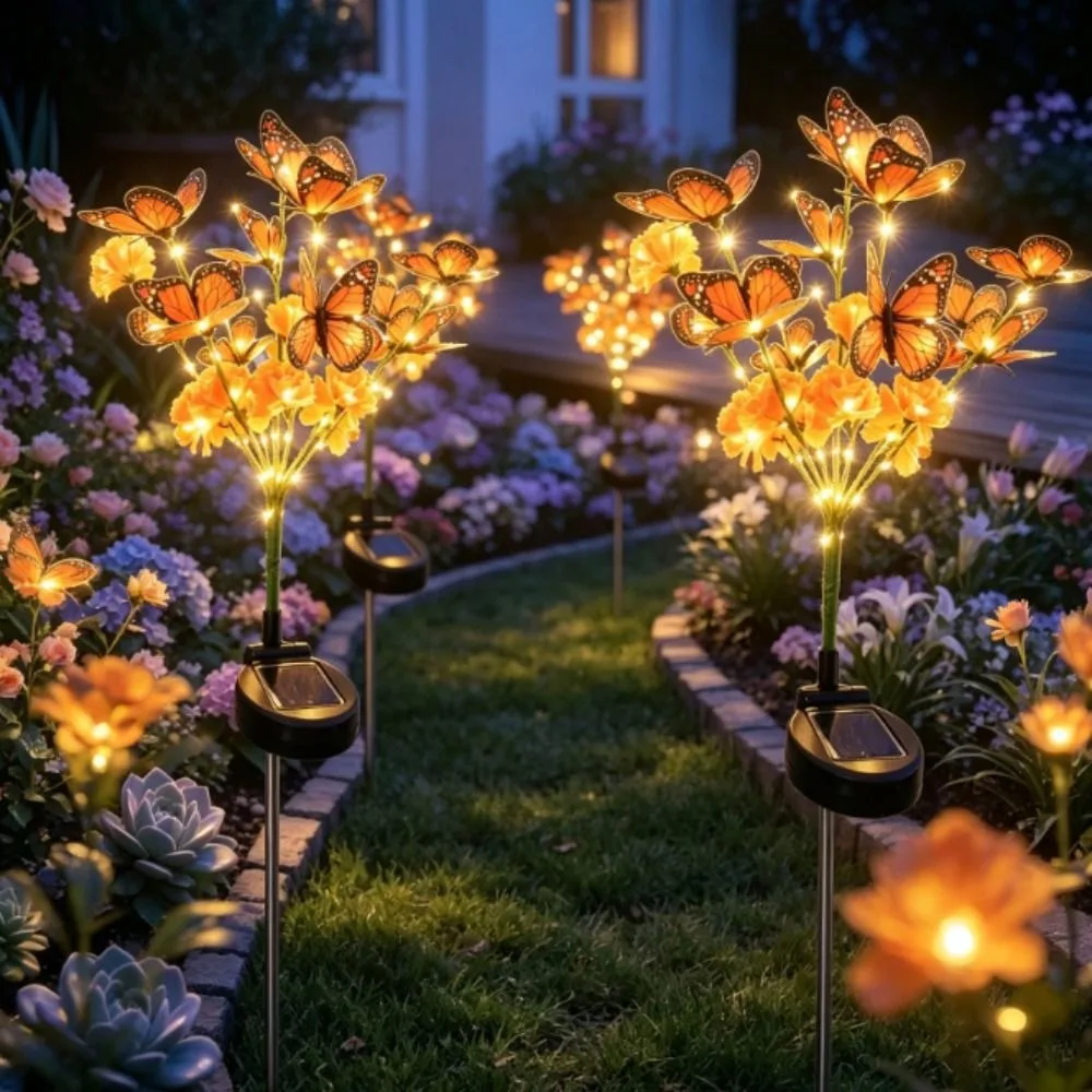 Waterproof LED Solar Flower Stake Lights Simulated Flowers Solar Powered Outdoor Solar Landscape Lamp Ambient Lighting