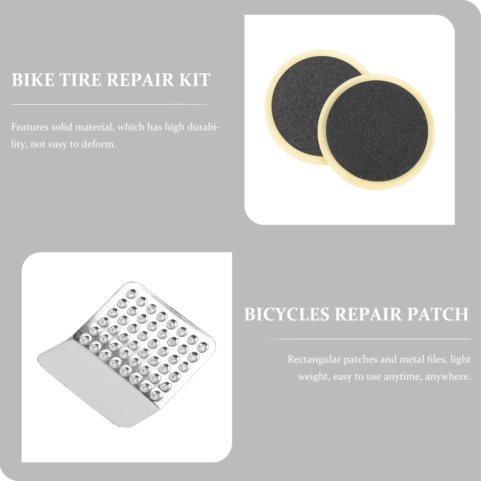 

1Set Bicycles Tire Repair Kit Self Adhesive Patch Round Rectangle Metal File for Mountain Road Bike Easy to Use Portable