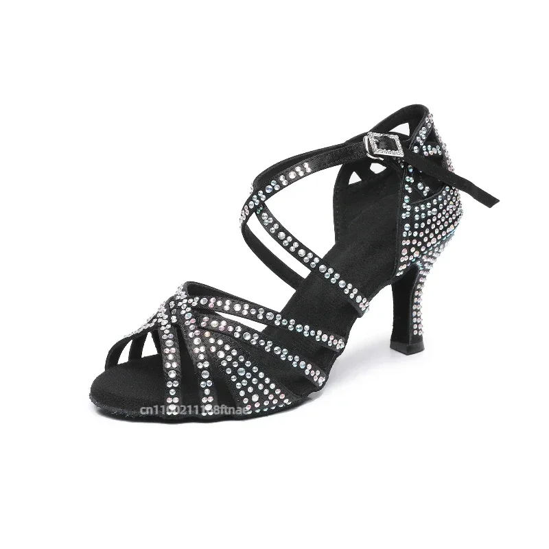 Damen Lateinamerikanische Tanzschuhe, Neue Weichsohlen-Schuhe mit Diamantbesatz für Auftritte und Übungen – Detail 15