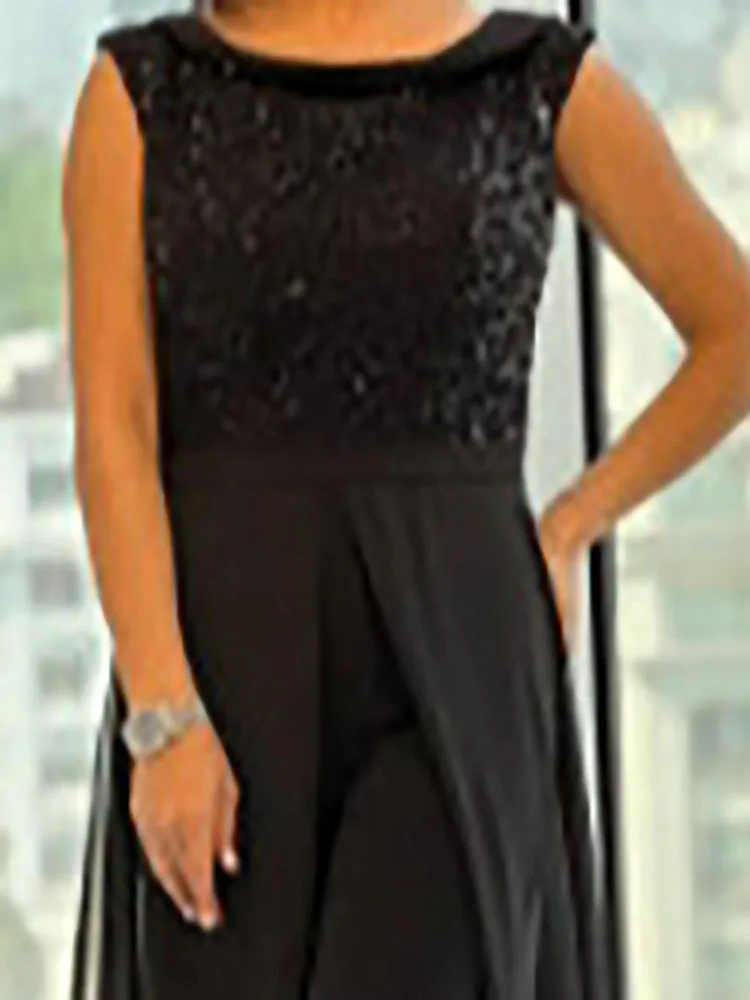 จั๊มสูทขายาวทรงเข้ารูป ดีไซน์หรูหรา คอทรงโอ ประดับเลื่อม แต่งผ้าปะต่อ แฟชั่นเอวสูง เหมาะสำหรับงานแต่งงาน